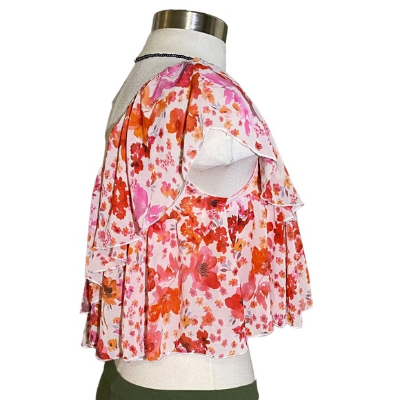 Floral Print One Shoulder Ruffle Trim Top - Picture 11 of 15